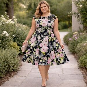 Laura Plus Size 24 Floral Fit & Flare Dress